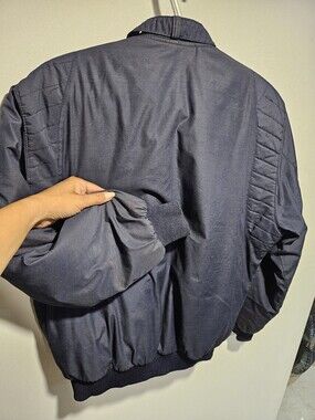 80s Bomber Husqvarna Embroidered Navy Quilted Work Jacket Small